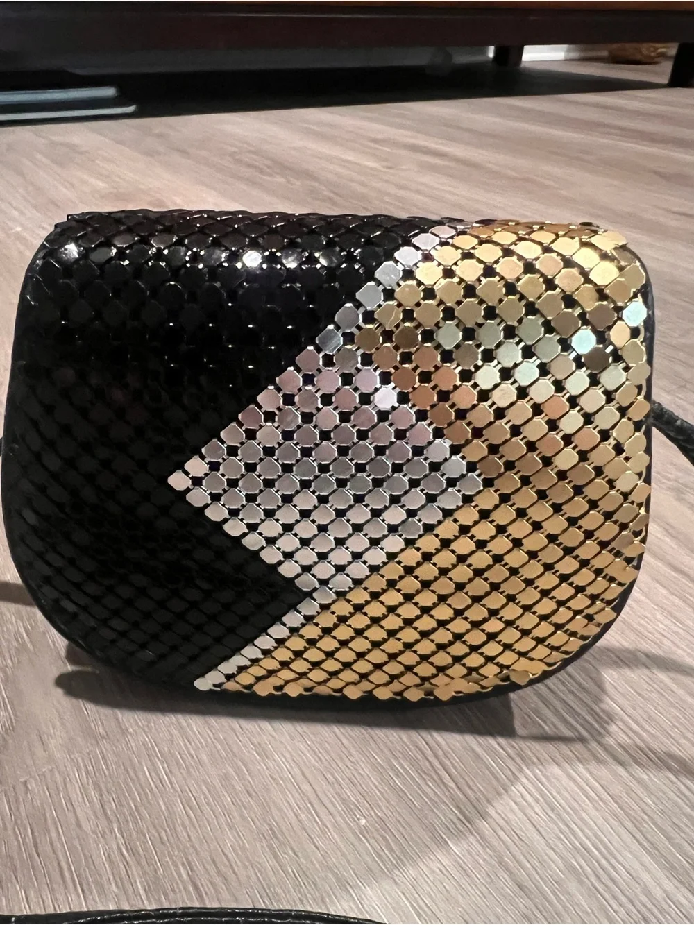 Vintage Black, Gold, Cream Woven Chevron Crossbody